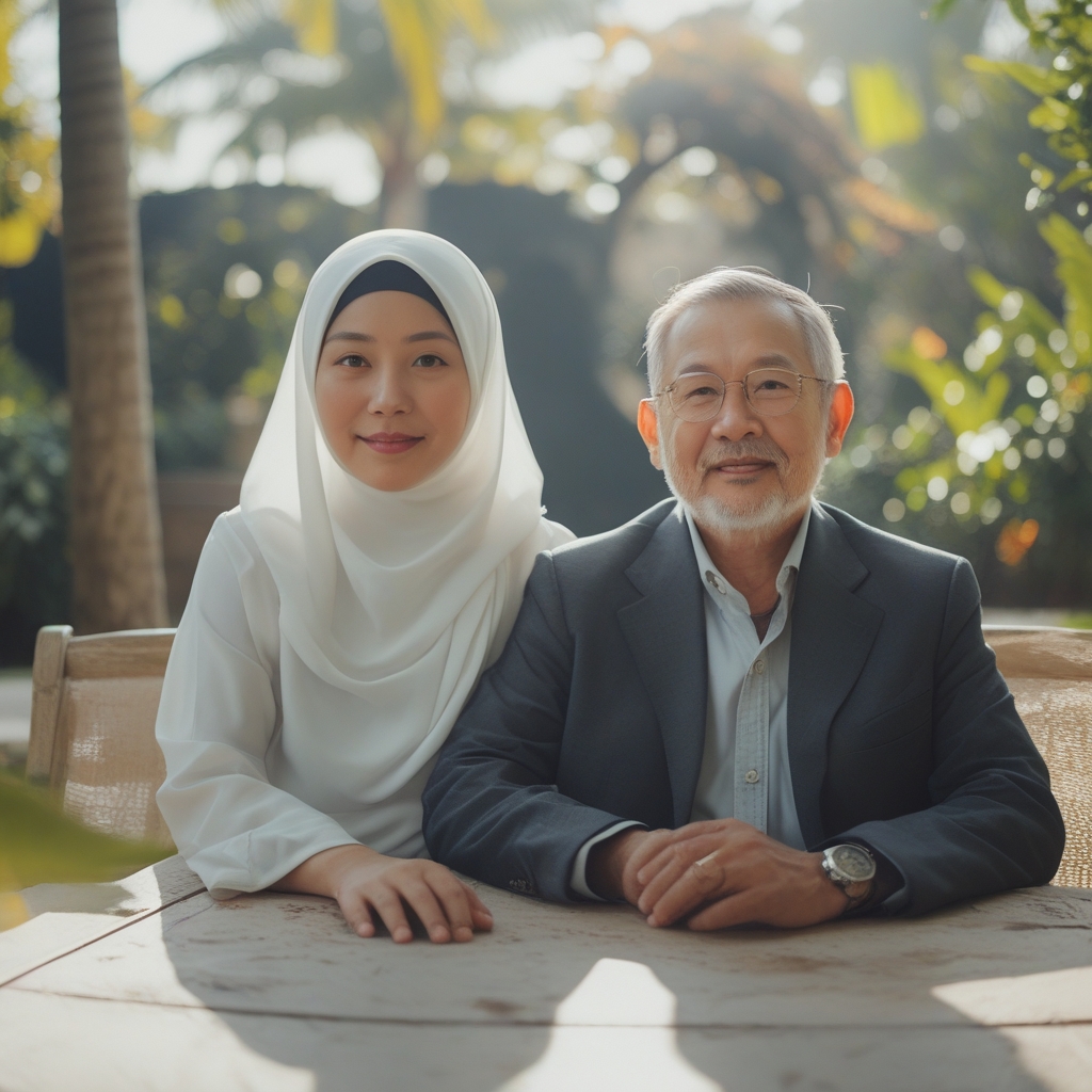 Dua orang dari kelompok usia berbeda sedang duduk bersama di sofa dan melihat ke luar jendela, menggambarkan perbedaan kebutuhan visual antar generasi